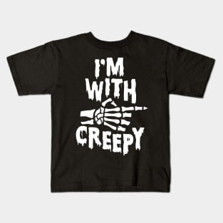 I'm With Creepy Skeleton Finger Black Goth Punk Halloween Kids T-Shirt